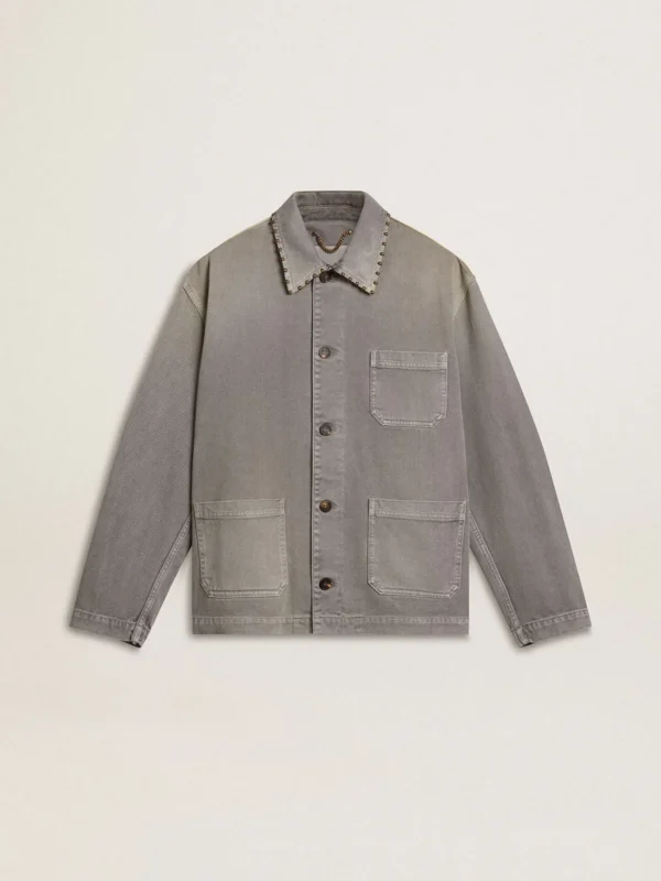 Giacca da uomo in denim grigio con borchie